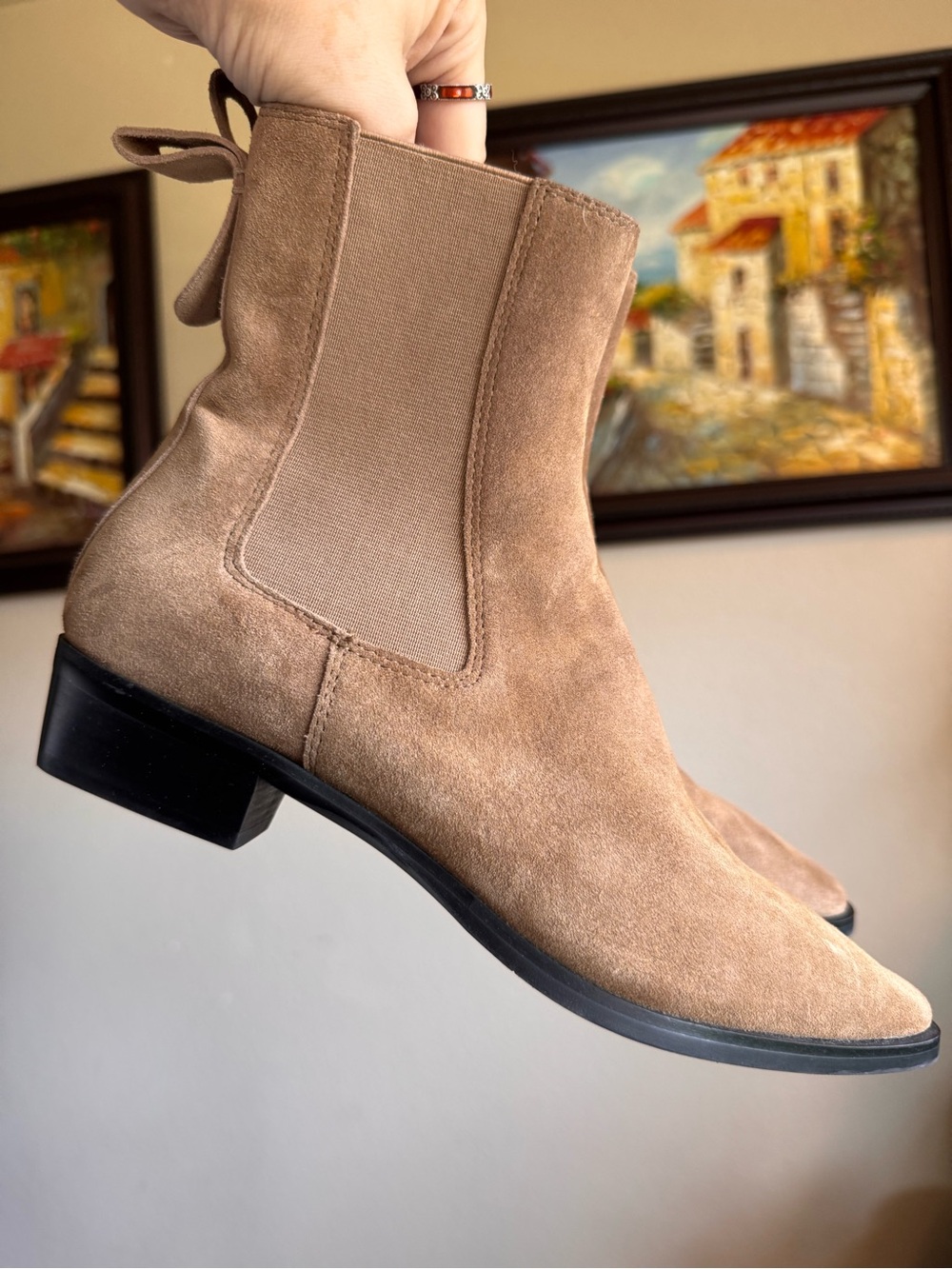 Tan Suede Ankle Boots Chelsea Booties 36 Light Brown Pull On